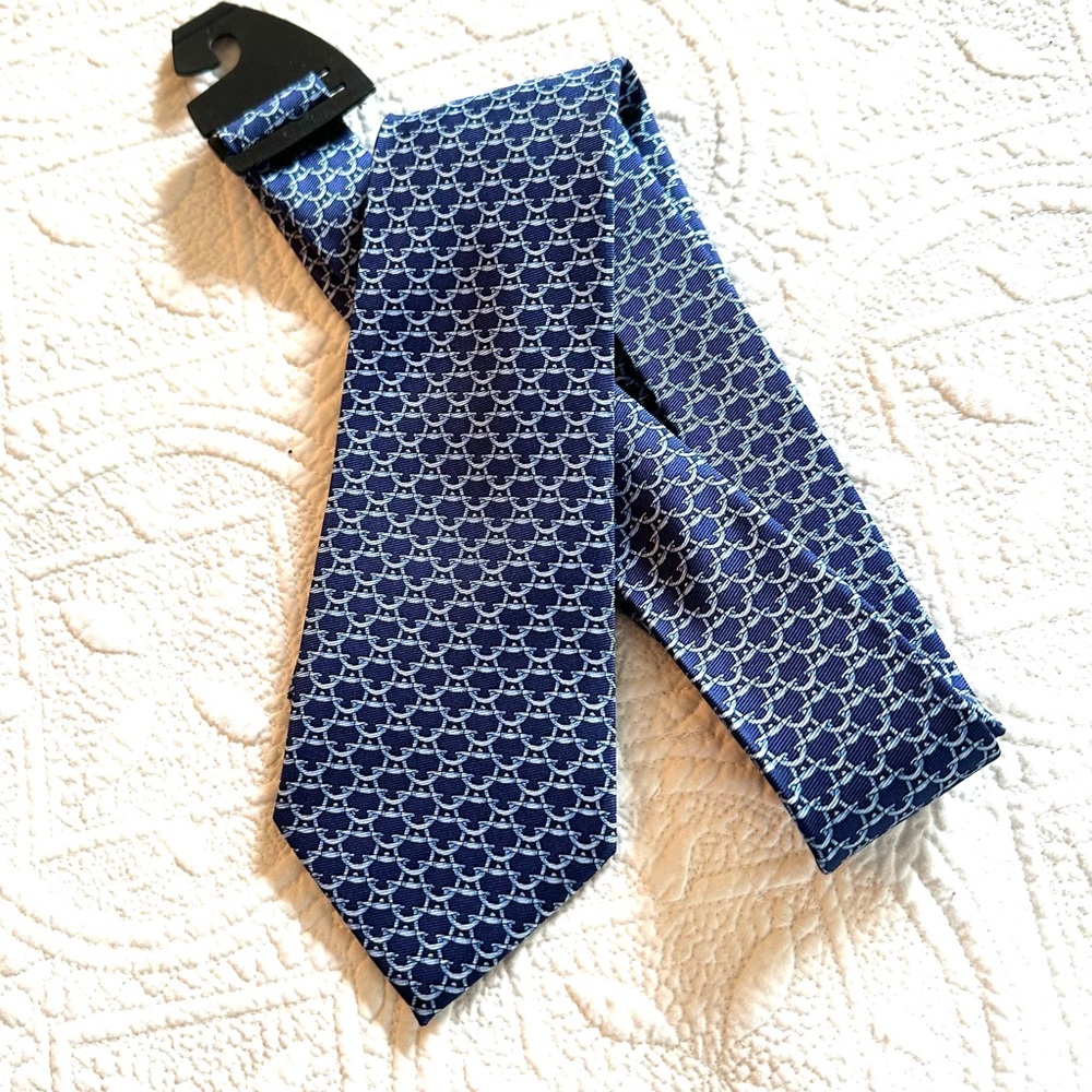 J. McLaughlin Men’s Blue Silk Tie Equestrian Preppy